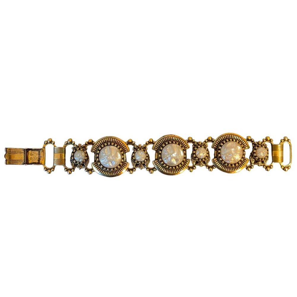 Antique Book‎ Chain Bracelet With Faux Pearl Accents